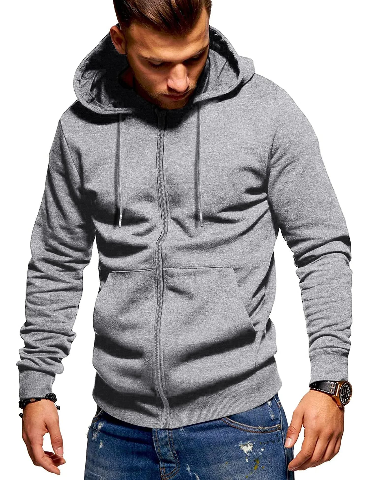 Mens Grey Jacquard Hoodie